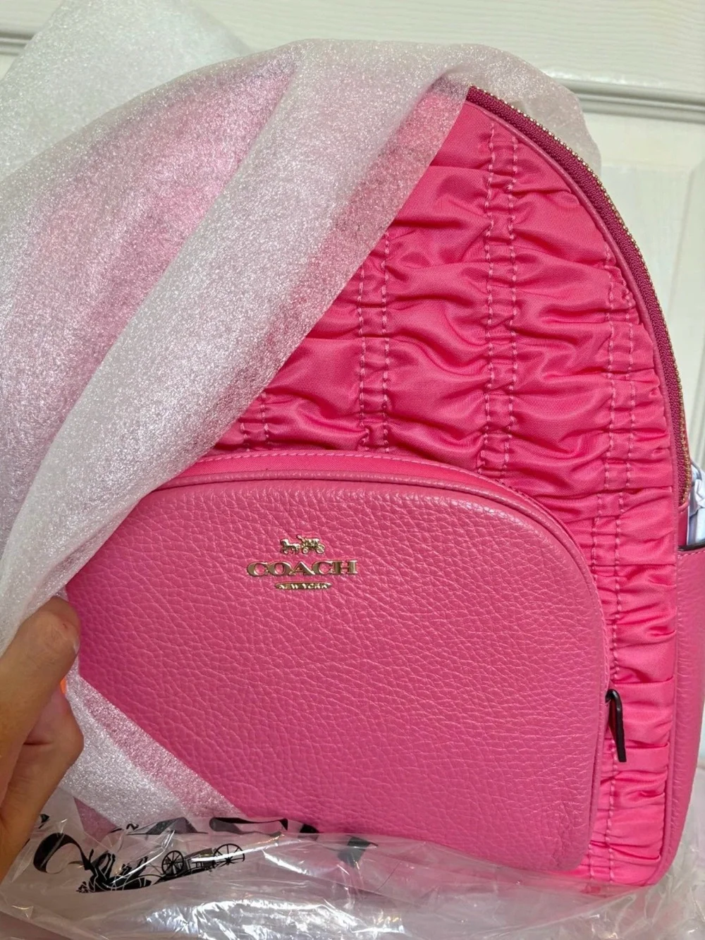 Coach court backpack with ruching confetti pink NWT